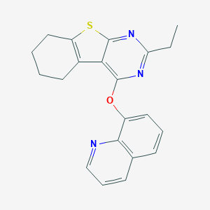 molecular formula C21H19N3OS B382584 2-Ethyl-4-(quinolin-8-yloxy)-5,6,7,8-tetrahydro[1]benzothieno[2,3-d]pyrimidine 