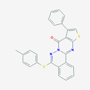 molecular formula C26H17N3OS2 B382587 5-[(4-methylphenyl)sulfanyl]-9-phenyl-8H-thieno[2',3':4,5]pyrimido[2,1-a]phthalazin-8-one 