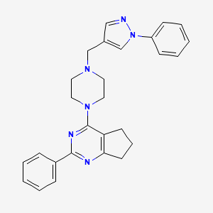 molecular formula C27H28N6 B3825917 2-phenyl-4-{4-[(1-phenyl-1H-pyrazol-4-yl)methyl]-1-piperazinyl}-6,7-dihydro-5H-cyclopenta[d]pyrimidine 