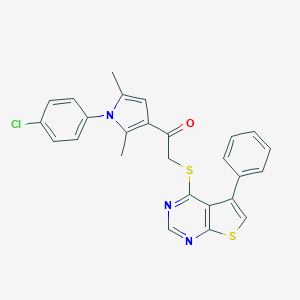 molecular formula C26H20ClN3OS2 B382629 1-[1-(4-chlorophenyl)-2,5-dimethyl-1H-pyrrol-3-yl]-2-[(5-phenylthieno[2,3-d]pyrimidin-4-yl)sulfanyl]ethanone 