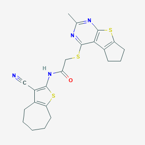 N-(3-cyano-5,6,7,8-tetrahydro-4H-cyclohepta[b]thien-2-yl)-2-[(2-methyl-6,7-dihydro-5H-cyclopenta[4,5]thieno[2,3-d]pyrimidin-4-yl)sulfanyl]acetamide