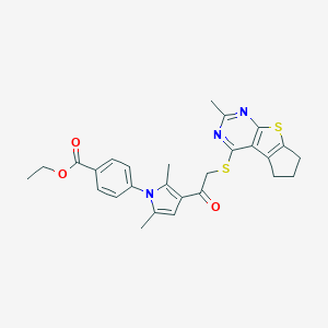 ethyl 4-(2,5-dimethyl-3-{[(2-methyl-6,7-dihydro-5H-cyclopenta[4,5]thieno[2,3-d]pyrimidin-4-yl)sulfanyl]acetyl}-1H-pyrrol-1-yl)benzoate