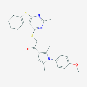 molecular formula C26H27N3O2S2 B382645 1-[1-(4-methoxyphenyl)-2,5-dimethyl-1H-pyrrol-3-yl]-2-[(2-methyl-5,6,7,8-tetrahydro[1]benzothieno[2,3-d]pyrimidin-4-yl)sulfanyl]ethanone 