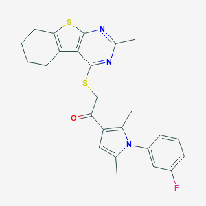 molecular formula C25H24FN3OS2 B382647 1-[1-(3-Fluorophenyl)-2,5-dimethylpyrrol-3-yl]-2-[(2-methyl-5,6,7,8-tetrahydro-[1]benzothiolo[2,3-d]pyrimidin-4-yl)sulfanyl]ethanone CAS No. 379245-07-5
