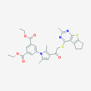 diethyl 5-(2,5-dimethyl-3-{[(2-methyl-6,7-dihydro-5H-cyclopenta[4,5]thieno[2,3-d]pyrimidin-4-yl)sulfanyl]acetyl}-1H-pyrrol-1-yl)isophthalate