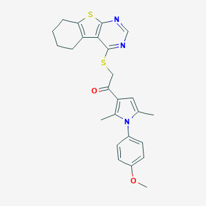 molecular formula C25H25N3O2S2 B382653 1-[1-(4-methoxyphenyl)-2,5-dimethyl-1H-pyrrol-3-yl]-2-(5,6,7,8-tetrahydro[1]benzothieno[2,3-d]pyrimidin-4-ylsulfanyl)ethanone 