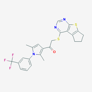 molecular formula C24H20F3N3OS2 B382657 2-(6,7-dihydro-5H-cyclopenta[4,5]thieno[2,3-d]pyrimidin-4-ylsulfanyl)-1-{2,5-dimethyl-1-[3-(trifluoromethyl)phenyl]-1H-pyrrol-3-yl}ethanone 