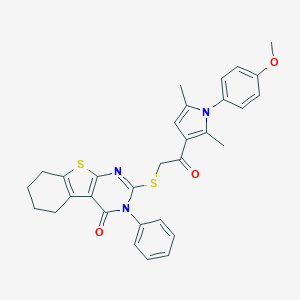 molecular formula C31H29N3O3S2 B382660 2-({2-[1-(4-methoxyphenyl)-2,5-dimethyl-1H-pyrrol-3-yl]-2-oxoethyl}sulfanyl)-3-phenyl-5,6,7,8-tetrahydro[1]benzothieno[2,3-d]pyrimidin-4(3H)-one 