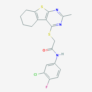 molecular formula C19H17ClFN3OS2 B382661 N-(3-chloro-4-fluorophenyl)-2-[(2-methyl-5,6,7,8-tetrahydro-[1]benzothiolo[2,3-d]pyrimidin-4-yl)sulfanyl]acetamide CAS No. 379236-20-1