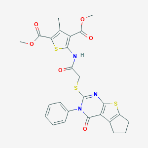 dimethyl 3-methyl-5-({[(4-oxo-3-phenyl-3,5,6,7-tetrahydro-4H-cyclopenta[4,5]thieno[2,3-d]pyrimidin-2-yl)sulfanyl]acetyl}amino)-2,4-thiophenedicarboxylate