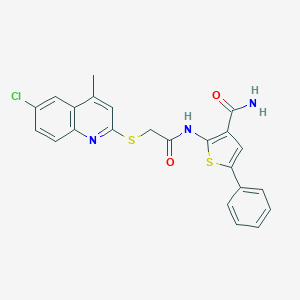 molecular formula C23H18ClN3O2S2 B382698 2-({[(6-Chloro-4-methylquinolin-2-yl)sulfanyl]acetyl}amino)-5-phenylthiophene-3-carboxamide 