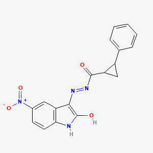 molecular formula C18H14N4O4 B3826990 N'-(5-nitro-2-oxo-1,2-dihydro-3H-indol-3-ylidene)-2-phenylcyclopropanecarbohydrazide 