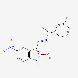 molecular formula C16H12N4O4 B3826996 3-methyl-N'-(5-nitro-2-oxo-1,2-dihydro-3H-indol-3-ylidene)benzohydrazide 