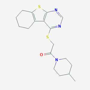 molecular formula C18H23N3OS2 B382700 2-(4-Methylpiperidin-1-yl)-2-oxoethyl 5,6,7,8-tetrahydro[1]benzothieno[2,3-d]pyrimidin-4-yl sulfide 