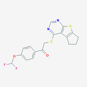 molecular formula C18H14F2N2O2S2 B382713 1-[4-(Difluoromethoxy)phenyl]-2-(7-thia-9,11-diazatricyclo[6.4.0.02,6]dodeca-1(8),2(6),9,11-tetraen-12-ylsulfanyl)ethanone CAS No. 379246-52-3