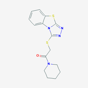 molecular formula C15H16N4OS2 B382714 1-ピペリジン-1-イル-2-（[1,2,4]トリアゾロ[3,4-b][1,3]ベンゾチアゾール-1-イルスルファニル）エタノン CAS No. 379243-86-4