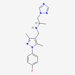 molecular formula C17H21FN6 B3827145 N-{[1-(4-fluorophenyl)-3,5-dimethyl-1H-pyrazol-4-yl]methyl}-1-(1H-1,2,4-triazol-1-yl)propan-2-amine 