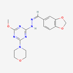 molecular formula C16H18N6O4 B3827230 1,3-benzodioxole-5-carbaldehyde [4-methoxy-6-(4-morpholinyl)-1,3,5-triazin-2-yl]hydrazone 