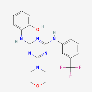 molecular formula C20H19F3N6O2 B3827233 2-[(4-(4-morpholinyl)-6-{[3-(trifluoromethyl)phenyl]amino}-1,3,5-triazin-2-yl)amino]phenol 