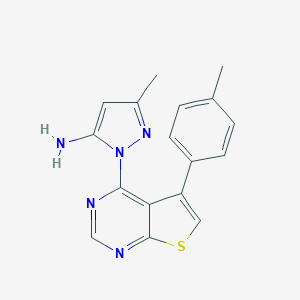 molecular formula C17H15N5S B382728 3-methyl-1-[5-(4-methylphenyl)thieno[2,3-d]pyrimidin-4-yl]-1H-pyrazol-5-amine 