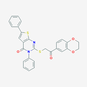 molecular formula C28H20N2O4S2 B382729 2-{[2-(2,3-dihydro-1,4-benzodioxin-6-yl)-2-oxoethyl]sulfanyl}-3,6-diphenylthieno[2,3-d]pyrimidin-4(3H)-one 