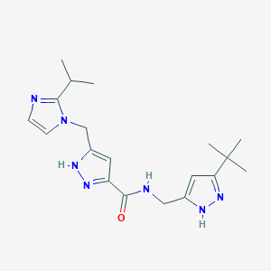 molecular formula C19H27N7O B3827290 N-[(5-tert-butyl-1H-pyrazol-3-yl)methyl]-5-[(2-isopropyl-1H-imidazol-1-yl)methyl]-1H-pyrazole-3-carboxamide 