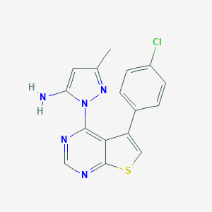 molecular formula C16H12ClN5S B382730 1-[5-(4-chlorophenyl)thieno[2,3-d]pyrimidin-4-yl]-3-methyl-1H-pyrazol-5-amine 