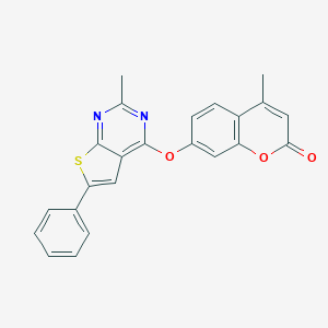 molecular formula C23H16N2O3S B382732 4-methyl-7-[(2-methyl-6-phenylthieno[2,3-d]pyrimidin-4-yl)oxy]-2H-chromen-2-one 