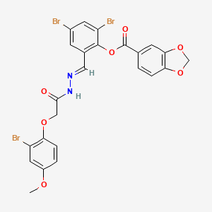 molecular formula C24H17Br3N2O7 B3827322 2,4-dibromo-6-{2-[(2-bromo-4-methoxyphenoxy)acetyl]carbonohydrazonoyl}phenyl 1,3-benzodioxole-5-carboxylate 