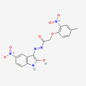 molecular formula C17H13N5O7 B3827333 2-(4-methyl-2-nitrophenoxy)-N'-(5-nitro-2-oxo-1,2-dihydro-3H-indol-3-ylidene)acetohydrazide 