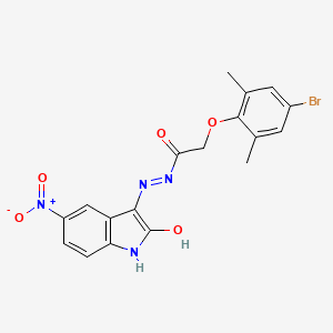 molecular formula C18H15BrN4O5 B3827343 2-(4-bromo-2,6-dimethylphenoxy)-N'-(5-nitro-2-oxo-1,2-dihydro-3H-indol-3-ylidene)acetohydrazide 