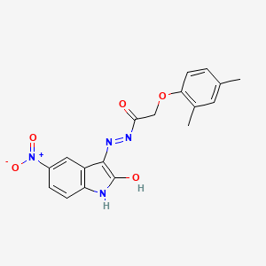 molecular formula C18H16N4O5 B3827351 2-(2,4-dimethylphenoxy)-N'-(5-nitro-2-oxo-1,2-dihydro-3H-indol-3-ylidene)acetohydrazide 