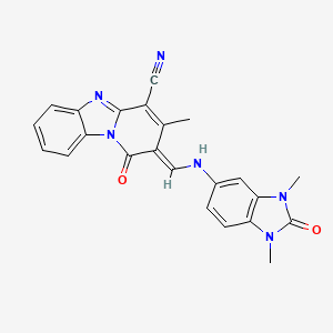 molecular formula C23H18N6O2 B3827442 2-{[(1,3-dimethyl-2-oxo-2,3-dihydro-1H-benzimidazol-5-yl)imino]methyl}-3-methyl-1-oxo-1,5-dihydropyrido[1,2-a]benzimidazole-4-carbonitrile 
