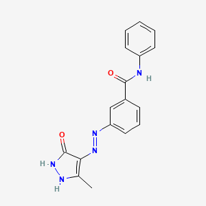 molecular formula C17H15N5O2 B3827518 3-[2-(3-methyl-5-oxo-1,5-dihydro-4H-pyrazol-4-ylidene)hydrazino]-N-phenylbenzamide 
