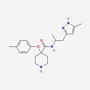 molecular formula C20H28N4O2 B3827537 N-[1-methyl-2-(3-methyl-1H-pyrazol-5-yl)ethyl]-4-(4-methylphenoxy)piperidine-4-carboxamide 