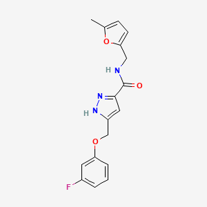 molecular formula C17H16FN3O3 B3827568 5-[(3-fluorophenoxy)methyl]-N-[(5-methyl-2-furyl)methyl]-1H-pyrazole-3-carboxamide 