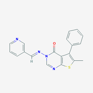molecular formula C19H14N4OS B382765 6-methyl-5-phenyl-3-[(3-pyridinylmethylene)amino]thieno[2,3-d]pyrimidin-4(3H)-one 