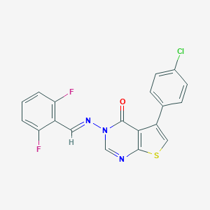 molecular formula C19H10ClF2N3OS B382768 5-(4-chlorophenyl)-3-[(2,6-difluorobenzylidene)amino]thieno[2,3-d]pyrimidin-4(3H)-one 