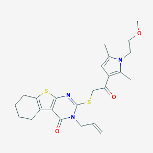 molecular formula C24H29N3O3S2 B382785 2-[2-[1-(2-Methoxyethyl)-2,5-dimethylpyrrol-3-yl]-2-oxoethyl]sulfanyl-3-prop-2-enyl-5,6,7,8-tetrahydro-[1]benzothiolo[2,3-d]pyrimidin-4-one CAS No. 379236-23-4