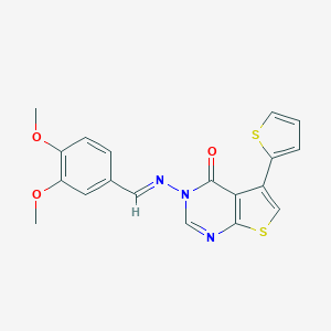 molecular formula C19H15N3O3S2 B382800 3-[(3,4-dimethoxybenzylidene)amino]-5-(2-thienyl)thieno[2,3-d]pyrimidin-4(3H)-one 