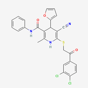 molecular formula C26H19Cl2N3O3S B3828023 5-cyano-6-{[2-(3,4-dichlorophenyl)-2-oxoethyl]thio}-4-(2-furyl)-2-methyl-N-phenyl-1,4-dihydro-3-pyridinecarboxamide 