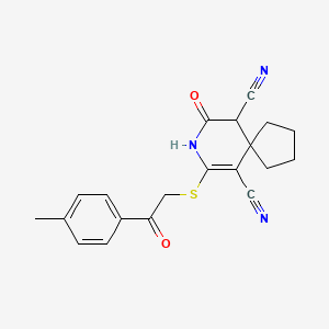 molecular formula C20H19N3O2S B3828029 7-{[2-(4-methylphenyl)-2-oxoethyl]thio}-9-oxo-8-azaspiro[4.5]dec-6-ene-6,10-dicarbonitrile 