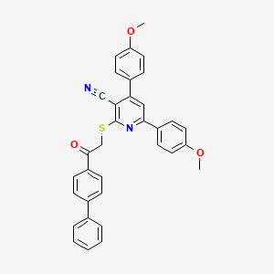molecular formula C34H26N2O3S B3828047 2-{[2-(4-biphenylyl)-2-oxoethyl]thio}-4,6-bis(4-methoxyphenyl)nicotinonitrile 
