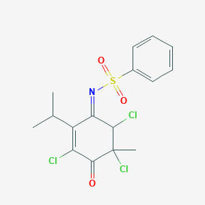 molecular formula C16H16Cl3NO3S B382810 N-(3,5,6-trichloro-2-isopropyl-5-methyl-4-oxo-2-cyclohexen-1-ylidene)benzenesulfonamide 