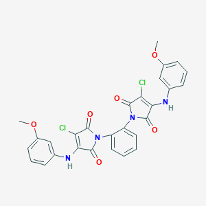 molecular formula C28H20Cl2N4O6 B382812 3-chloro-1-{2-[3-chloro-4-(3-methoxyanilino)-2,5-dioxo-2,5-dihydro-1H-pyrrol-1-yl]phenyl}-4-(3-methoxyanilino)-1H-pyrrole-2,5-dione 