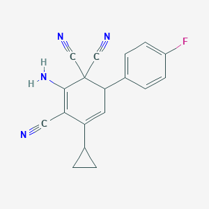 molecular formula C18H13FN4 B3828146 2-amino-4-cyclopropyl-6-(4-fluorophenyl)-2,4-cyclohexadiene-1,1,3-tricarbonitrile 