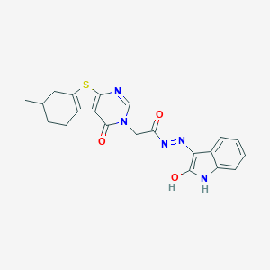 molecular formula C21H19N5O3S B382867 2-(7-methyl-4-oxo-5,6,7,8-tetrahydro[1]benzothieno[2,3-d]pyrimidin-3(4H)-yl)-N'-(2-oxo-1,2-dihydro-3H-indol-3-ylidene)acetohydrazide CAS No. 369394-92-3