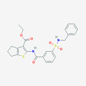 molecular formula C24H24N2O5S2 B382885 ethyl 2-({[3-(benzylsulfamoyl)phenyl]carbonyl}amino)-5,6-dihydro-4H-cyclopenta[b]thiophene-3-carboxylate 