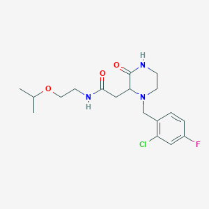 molecular formula C18H25ClFN3O3 B3828932 2-[1-(2-chloro-4-fluorobenzyl)-3-oxo-2-piperazinyl]-N-(2-isopropoxyethyl)acetamide 