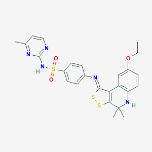 molecular formula C25H25N5O3S3 B382897 4-{[(1Z)-8-ethoxy-4,4-dimethyl-4,5-dihydro-1H-[1,2]dithiolo[3,4-c]quinolin-1-ylidene]amino}-N-(4-methylpyrimidin-2-yl)benzenesulfonamide 